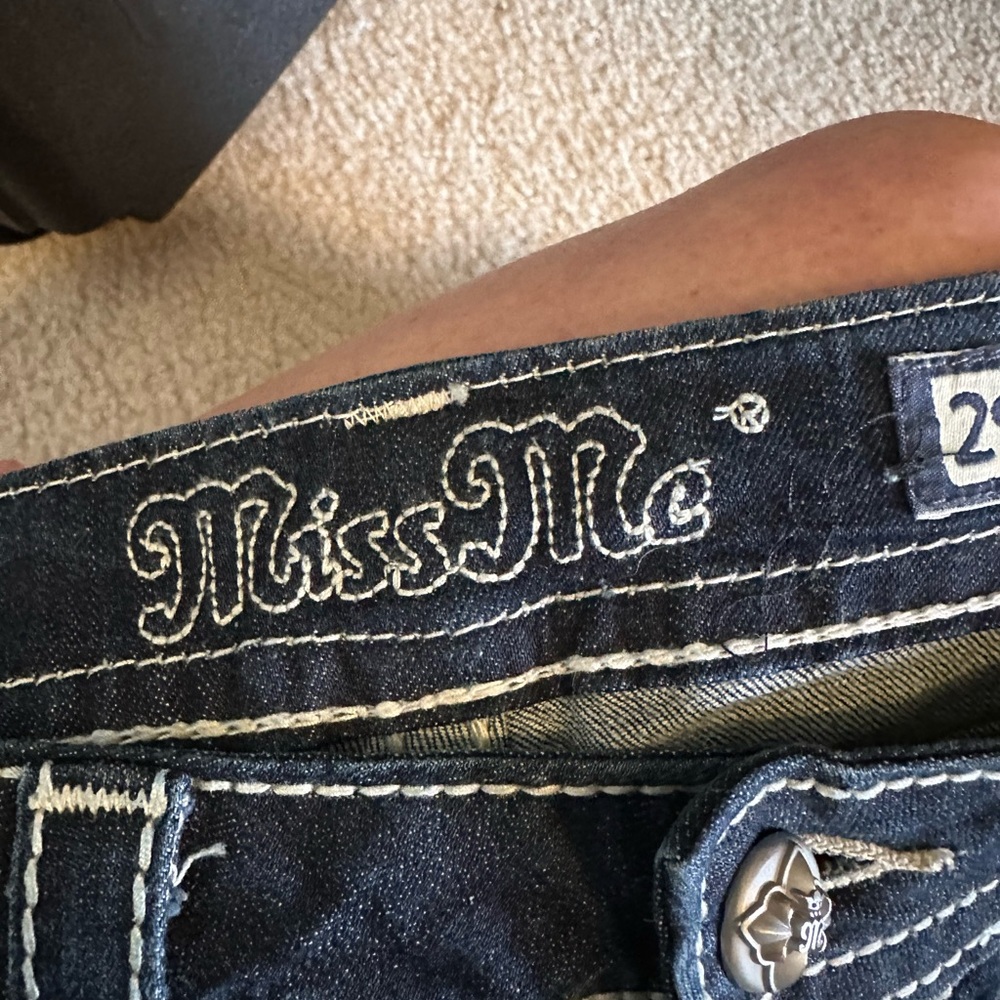 Miss Me Blue Flare Wide Leg Jeans with Vintage Charm - Picture 3 of 4